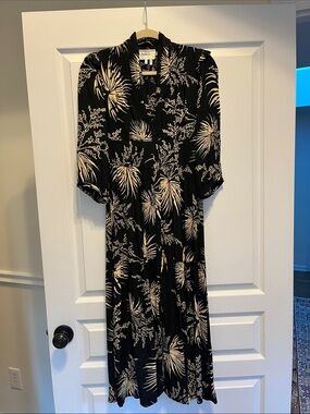 ba&sh Black Midi Dress with Cream Botanical Motif